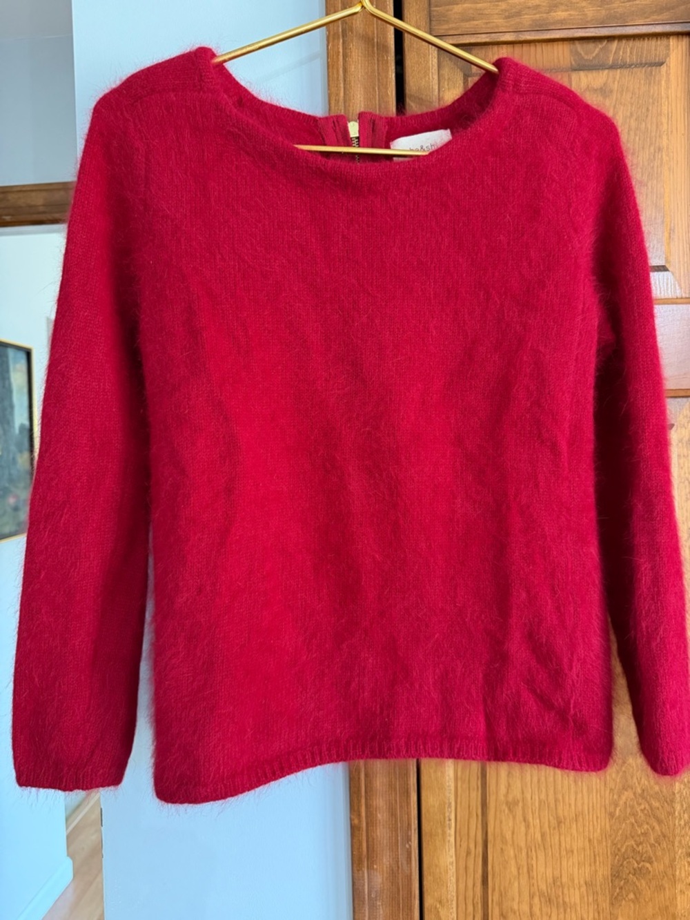 BA&SH Raspberry Red Angora Blend Zip Back Sweater 6 S Small